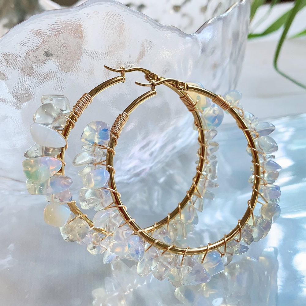 Aura Ethnic Fashion - Natural Crystal Hoop Earring Irregular Chips