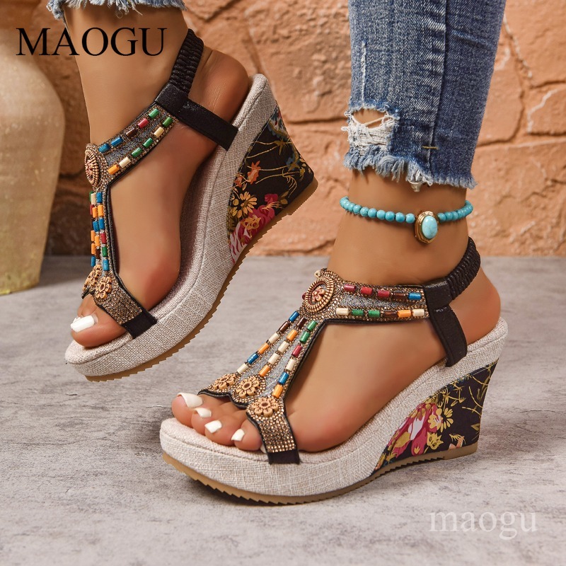 Boho Beaded Floral Wedge Sanda - The Ethnic Fashion review and price