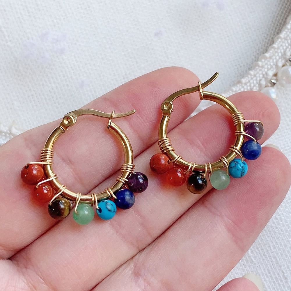 7 Chakras Natural Stone Earrin - Aura Ethnic Fashion review and price