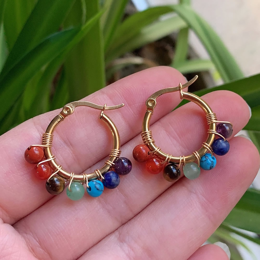 7 Chakras Natural Stone Earrin - Aura Ethnic Fashion review and price